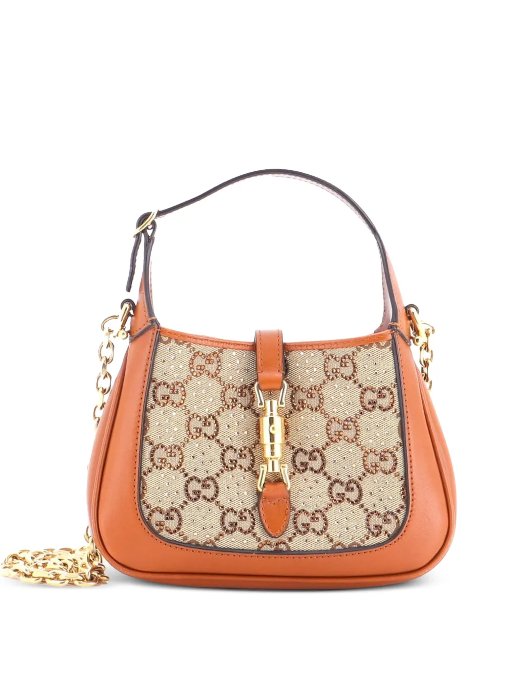 Gucci Pre-Owned Jackie 1961 Chain Crystal Embellished GG Canvas Mini hobo bag - Marrone