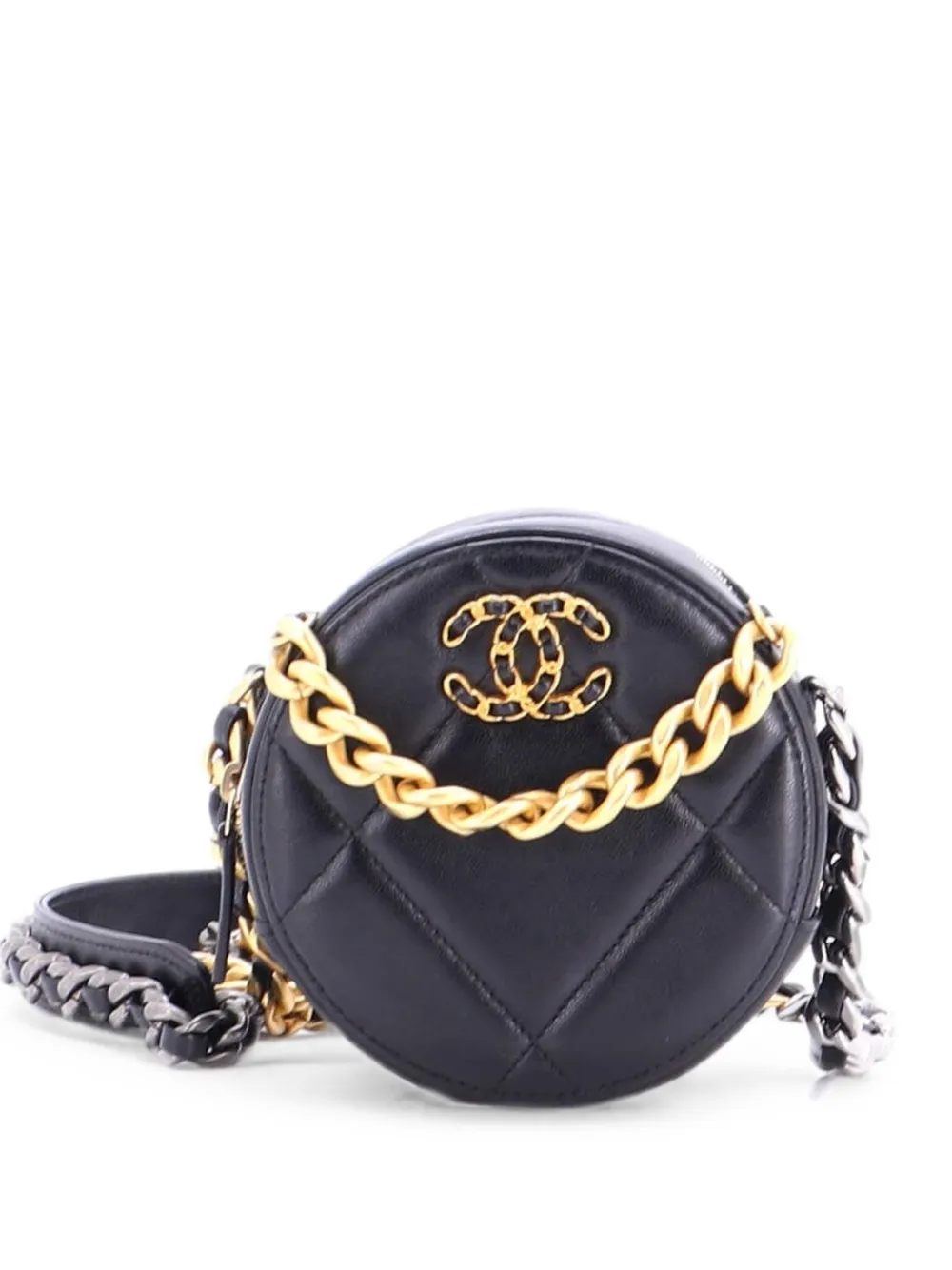 CHANEL Pre-Owned 19 Round with Chain Quilted Leather clutch bag - Black