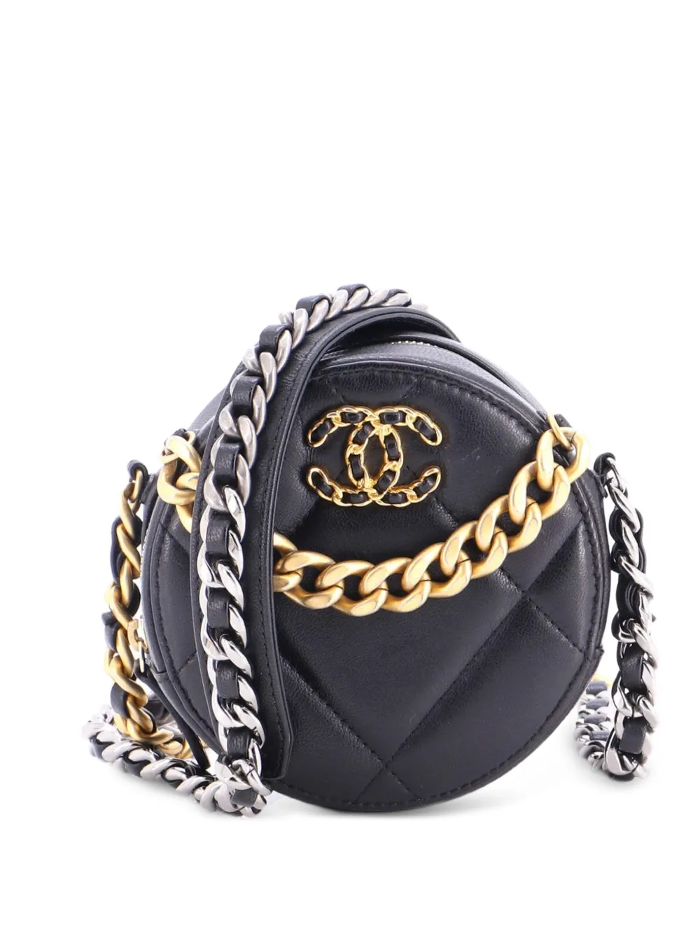 CHANEL Pre-Owned 19 Round with Chain Quilted Leather clutch bag - Nero
