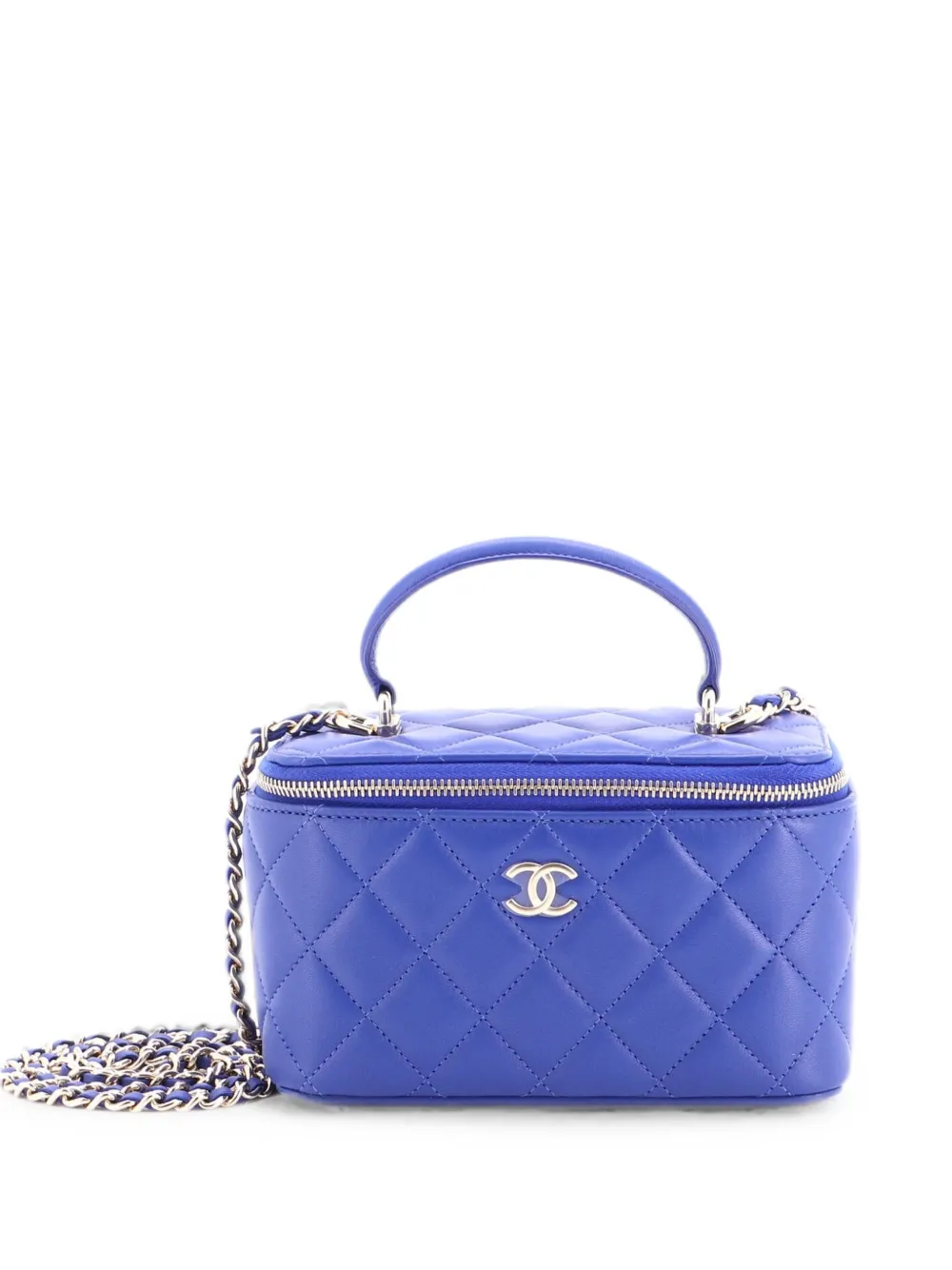 CHANEL Pre-Owned Classic Top Handle Vanity Case with Chain Quilted Lambskin Small crossbody bag - Blue