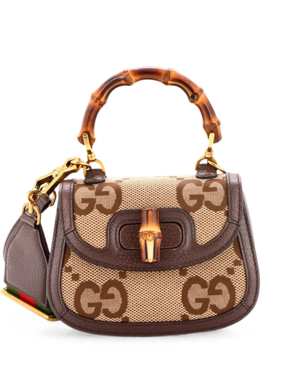 Gucci Pre-Owned Bamboo 1947 Top Handle Bag Jumbo GG Canvas Mini crossbody bag - Marrone