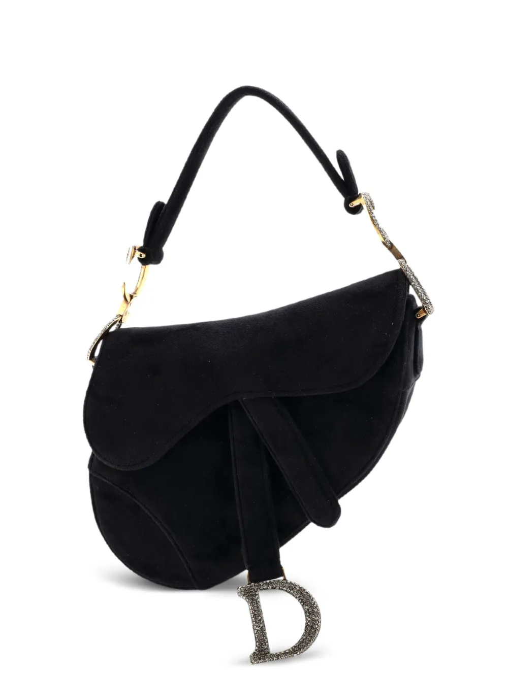 Christian Dior Pre-Owned Mini Saddle Schultertasche aus Satin mit Kristallen - Schwarz