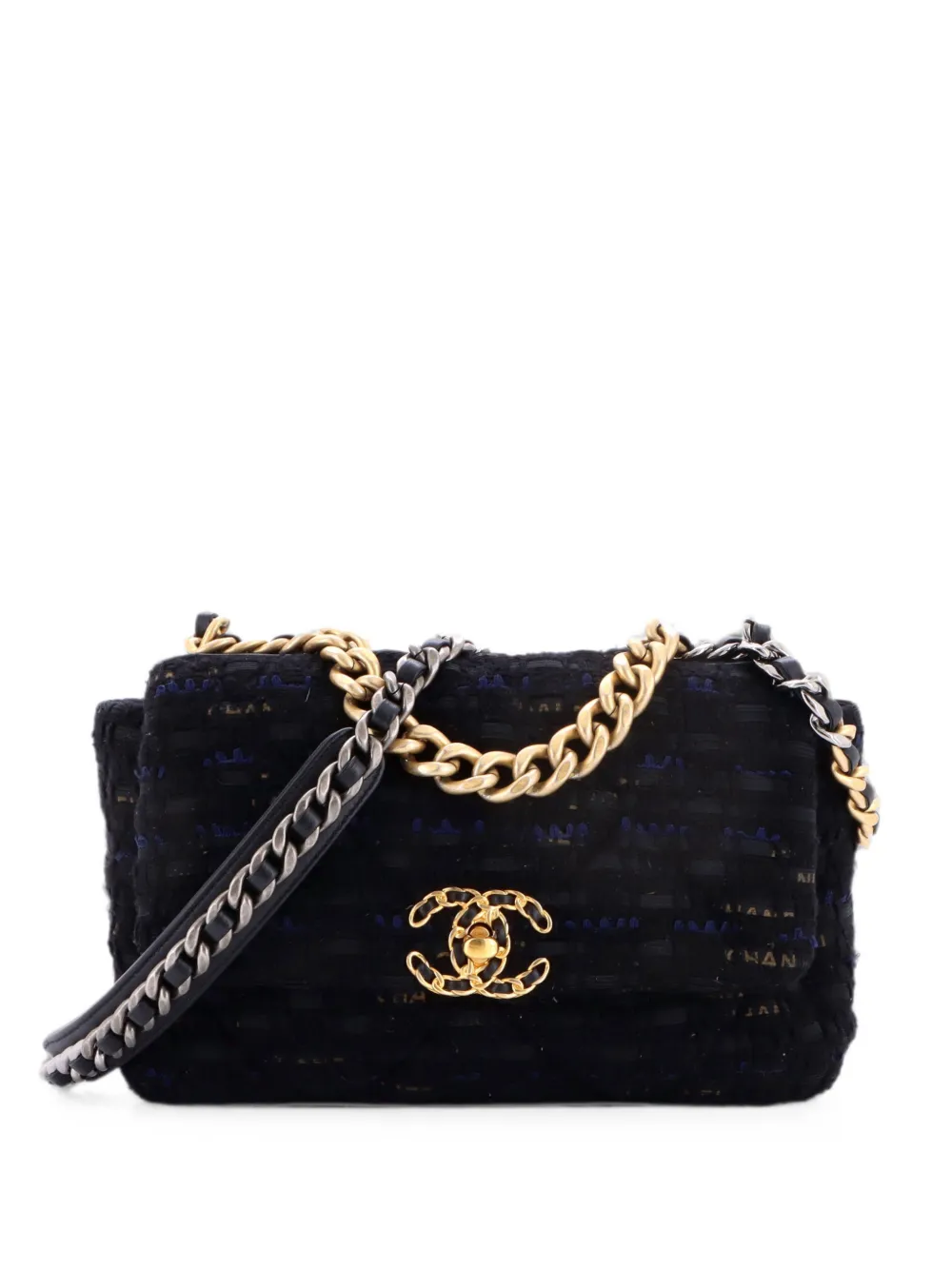 CHANEL Pre-Owned 19 Flap Bag Quilted Tweed and Ribbon Medium shoulder bag - Black