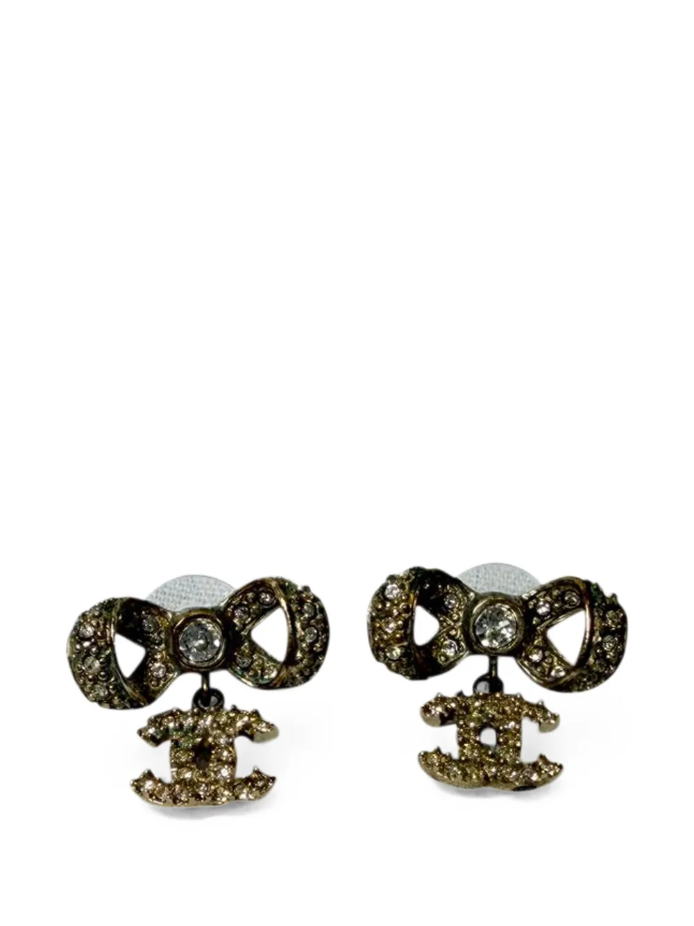 CHANEL Pre-Owned Crystal CC bow drop earrings - Gold