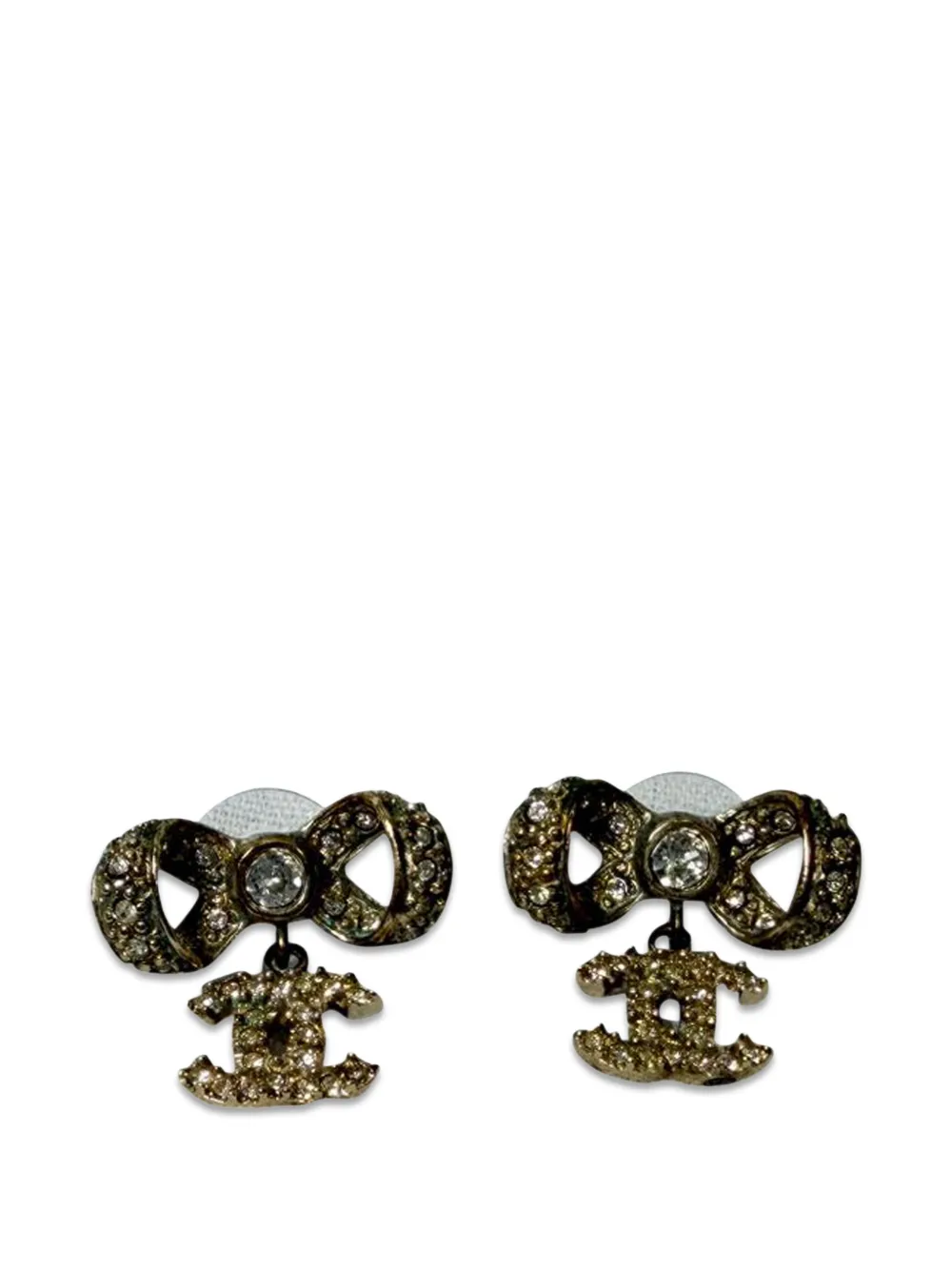CHANEL Pre-Owned Crystal CC bow drop earrings - Oro