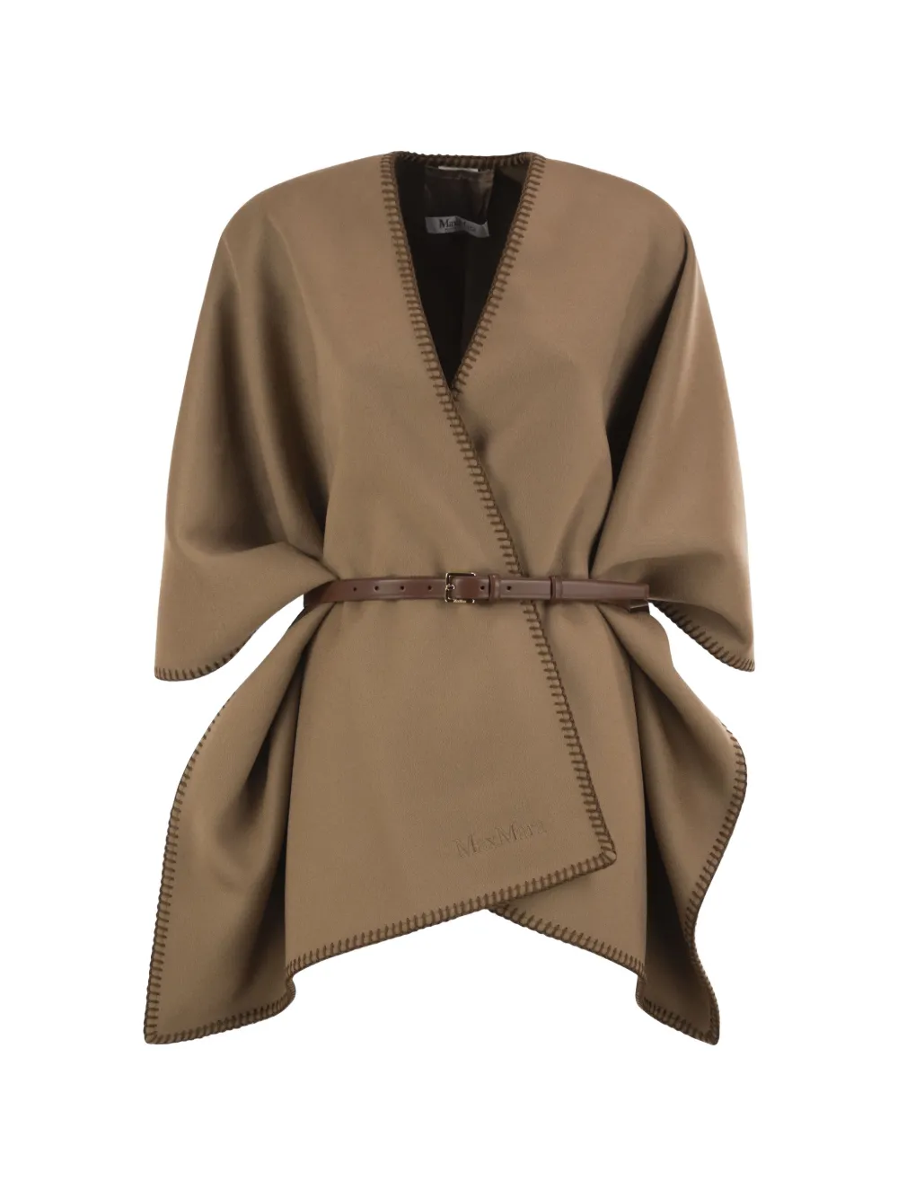 Max Mara belted stitch-trim cape - Neutrals