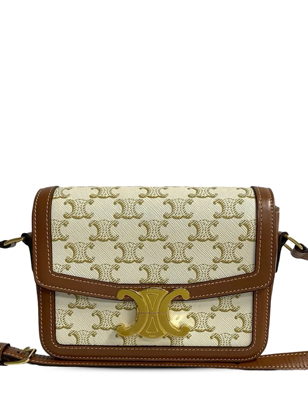 Celine Pre-Owned 2019 Teen Triomphe Coated Canvas and Calfskin Triomphe crossbody bag - Weiß