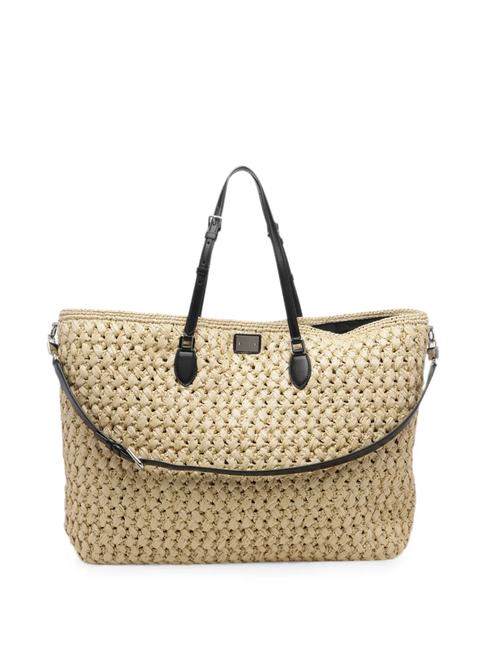 Dolce & Gabbana Atene shopper met raffia-effect en logoplakkaat Beige