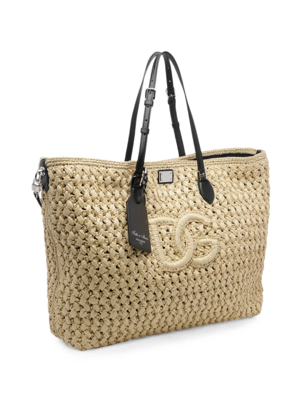 Dolce & Gabbana Atene shopper met raffia-effect en logoplakkaat Beige