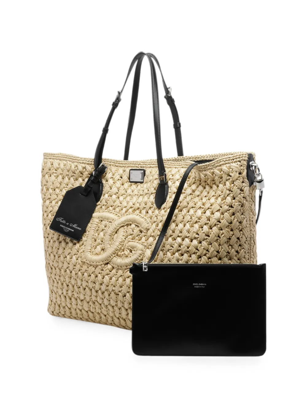 Dolce & Gabbana Atene shopper met raffia-effect en logoplakkaat Beige