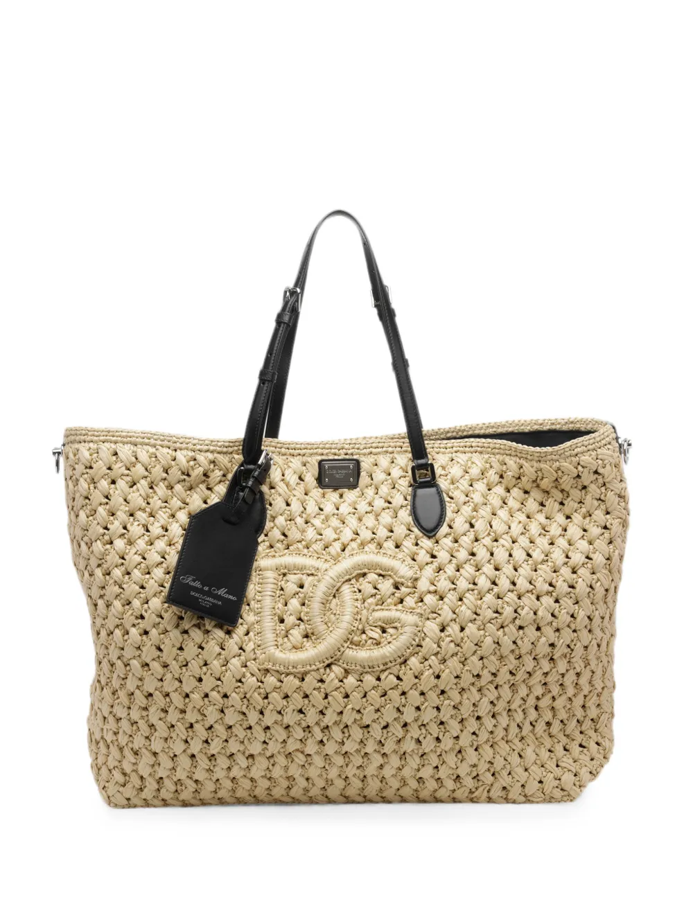 Dolce & Gabbana Atene logo-plaque raffia-effect tote bag - Toni neutri