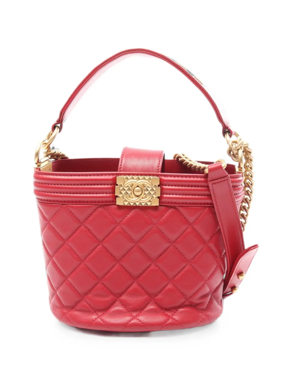 CHANEL Pre-Owned 2020-2021 Boy Chanel two-way quilted leather tote bag - Red