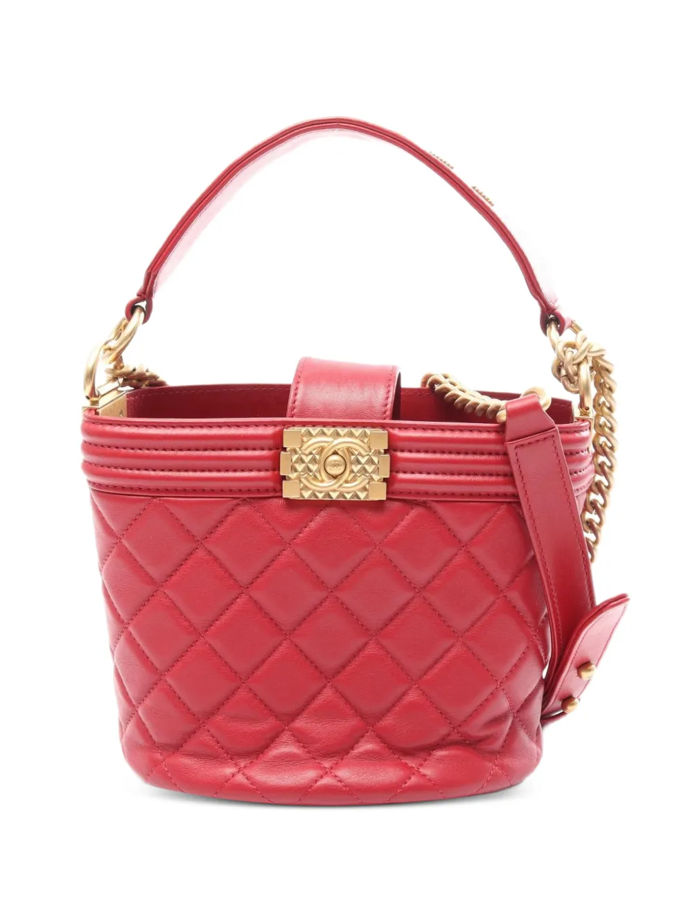 CHANEL Pre-Owned 2020-2021 Boy Chanel two-way quilted leather tote bag - Rosso