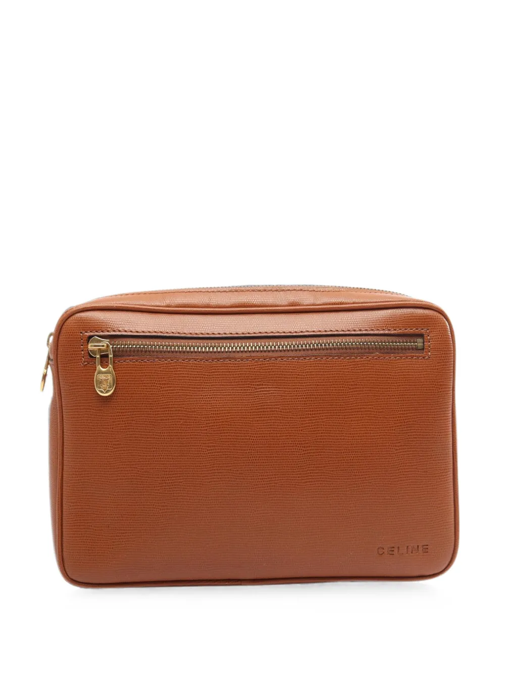 Pre-owned Celine 2000s Lizard-effect Clutch Bag In Brown