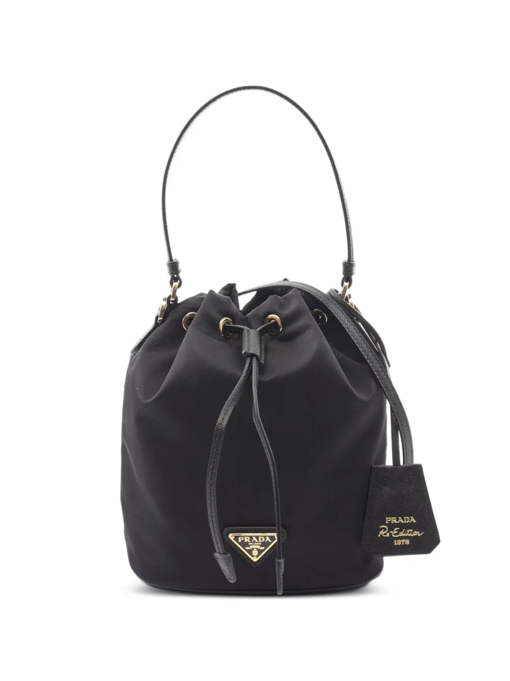 Prada Pre-Owned 2020s Re-Edition 1978 two-way leather-trims bucket bag - Black