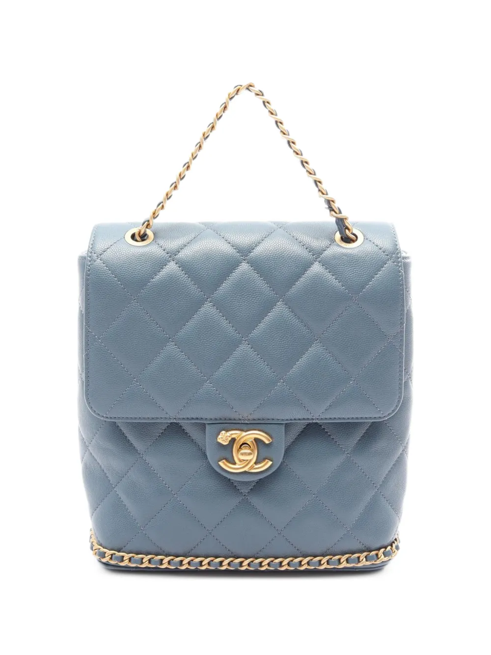 CHANEL Pre-Owned 2021 matelassé Camellia backpack - Blue