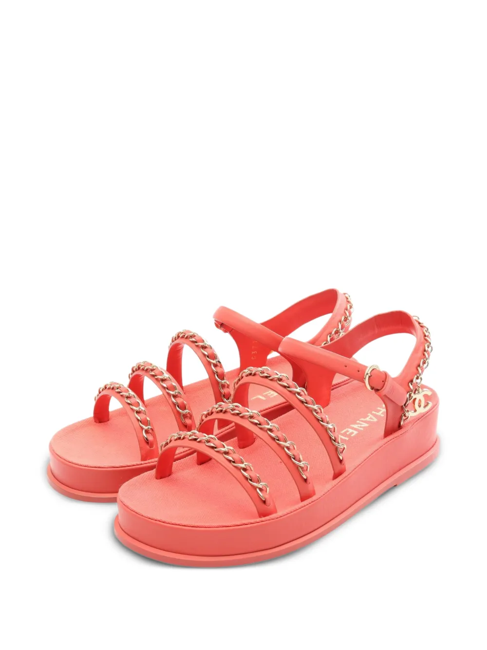 CHANEL Pre-Owned 2020s CC chain-link sandals - Orange