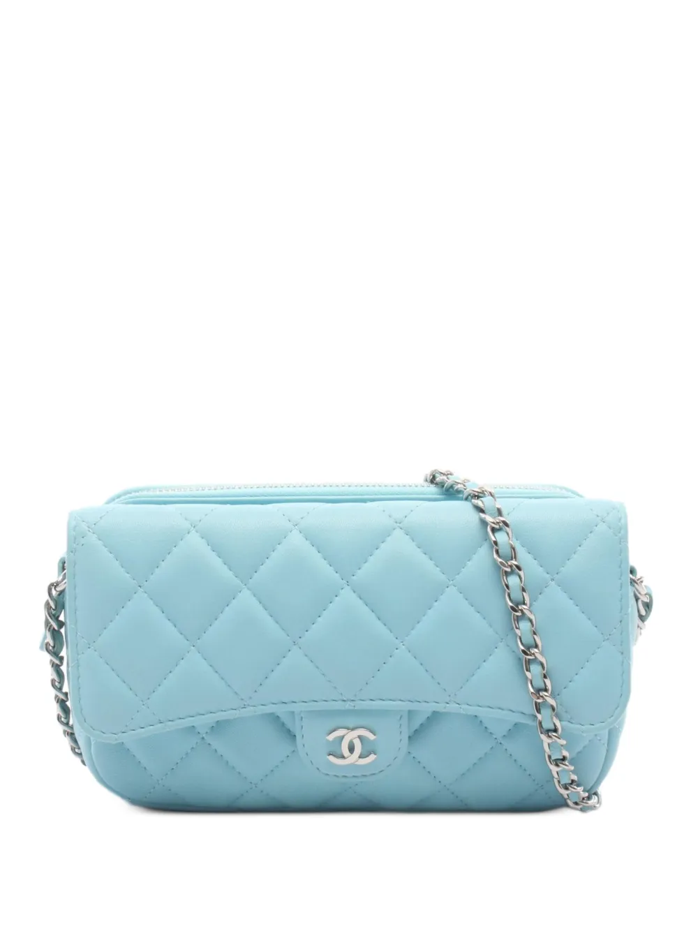 CHANEL Pre-Owned 2021-2022 matelassé chain cross body bag - Blu