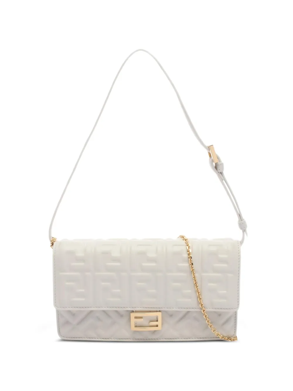 Fendi Pre-Owned 2020s Wallet On Chain Baguette embossed shoulder bag - Neutrals