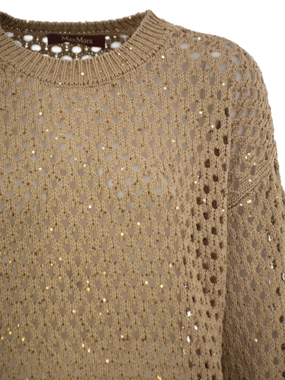 Max Mara Opengewerkte trui verfraaid met pailletten Beige