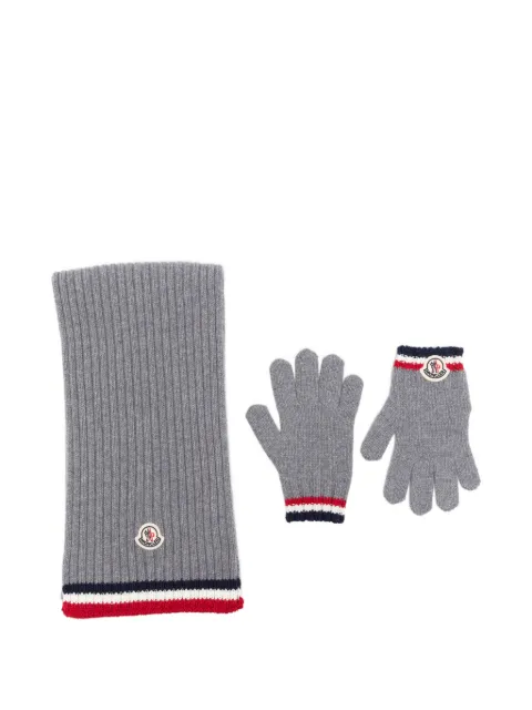 Moncler Enfant logo-patch ribbed-knit gloves set