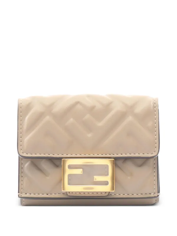 Fendi Pre-owned 2020s FF Logo Trifold Wallet in Neutrals