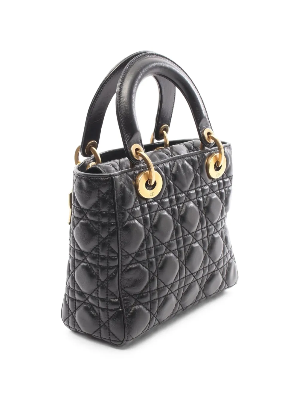 Dior Pre-owned Small 2010s Lady Dior Cannage Handbag in Black, view 2