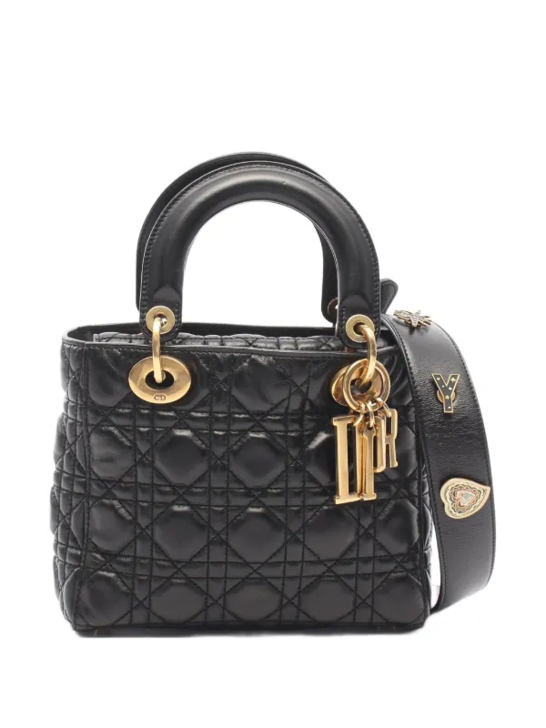 Dior Pre-owned Small 2010s Lady Dior Cannage Handbag in Black
