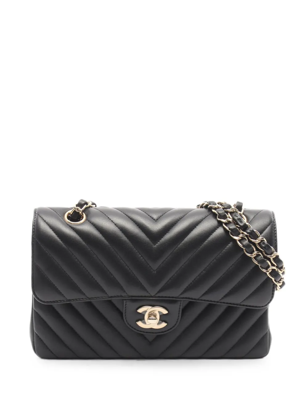 CHANEL Pre-Owned Borsa a spalla Double Flap con motivo chevron e cuciture a V 2020-2021 - Nero