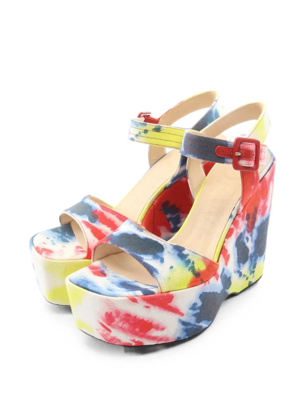 Loewe Pre-Owned tie-dye wedge sandals - Red