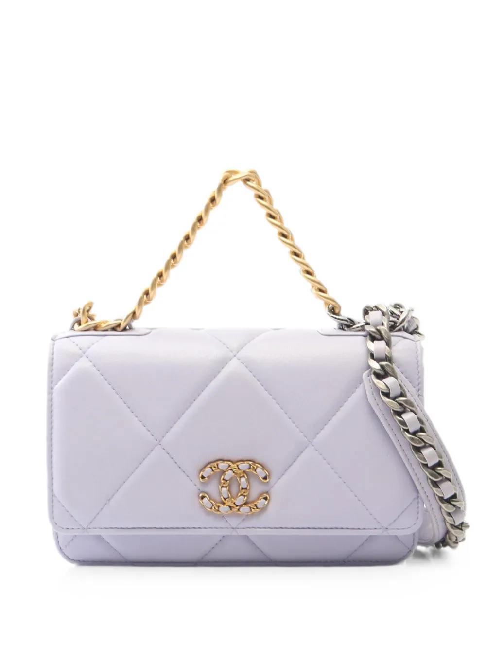 CHANEL Pre-Owned 2021 19 Matelassé leather 2-Way cross body bag - Viola