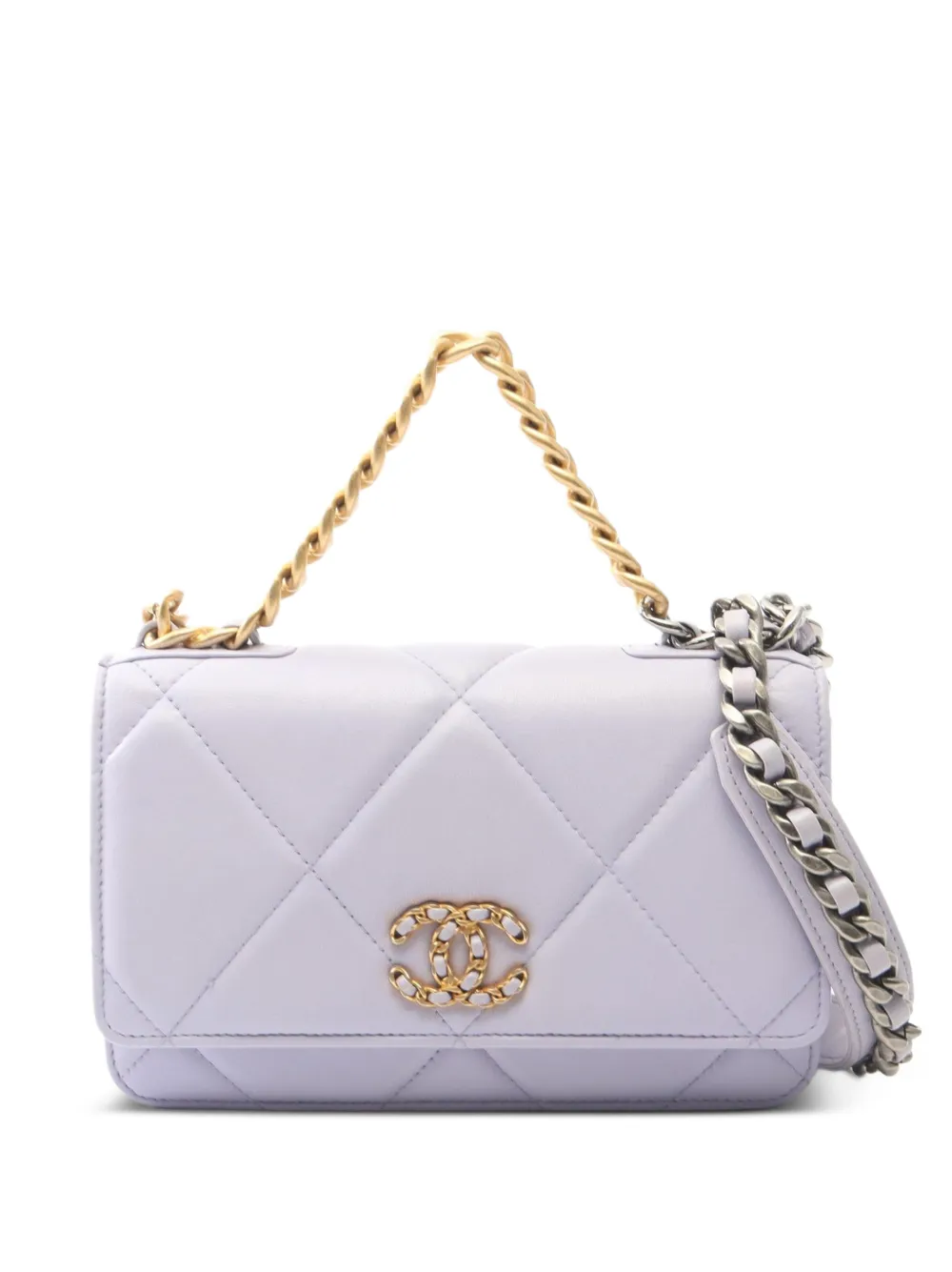 CHANEL Pre-Owned 2021 19 Matelassé leather 2-Way cross body bag - Viola