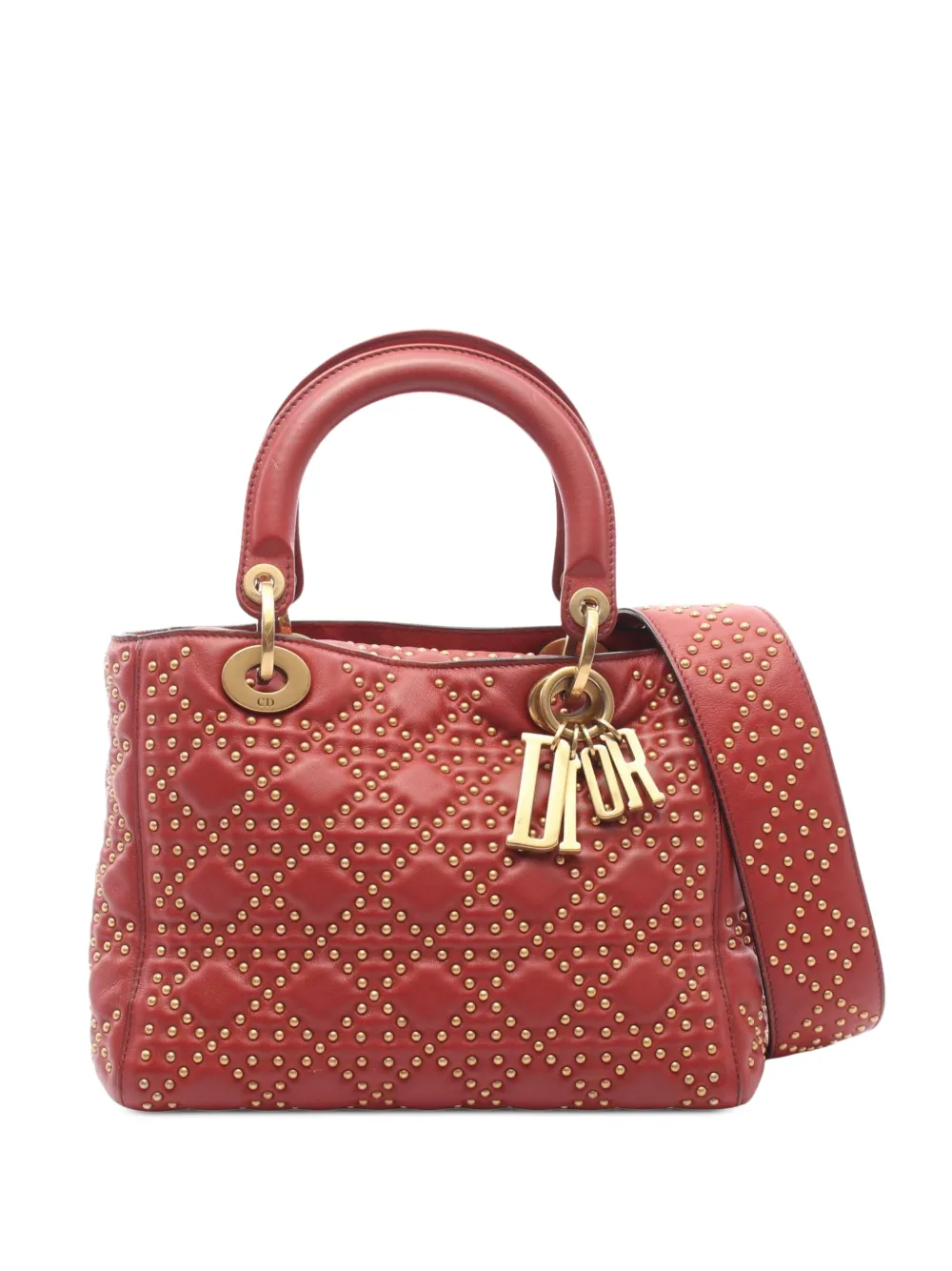 Christian Dior Pre-Owned 2010s Lady Dior two-way studded handbag - Red