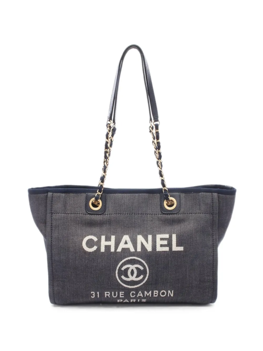 Pre-owned Chanel 2012-2013 Deauville Chain Tote Bag In Blue