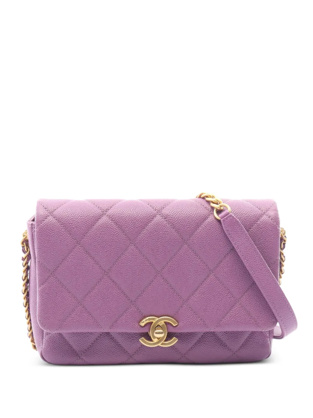 CHANEL Pre-Owned Borsa a spalla piccola in pelle Caviar con battente 2021 - Viola