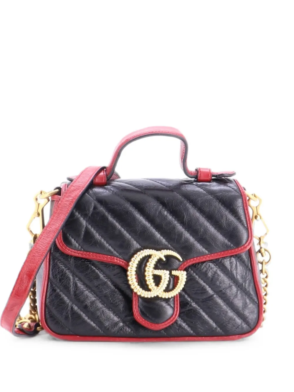 Gucci Pre-Owned Borsa a tracolla GG Marmont mini in pelle trapuntata con battente e manico diagonale - Nero