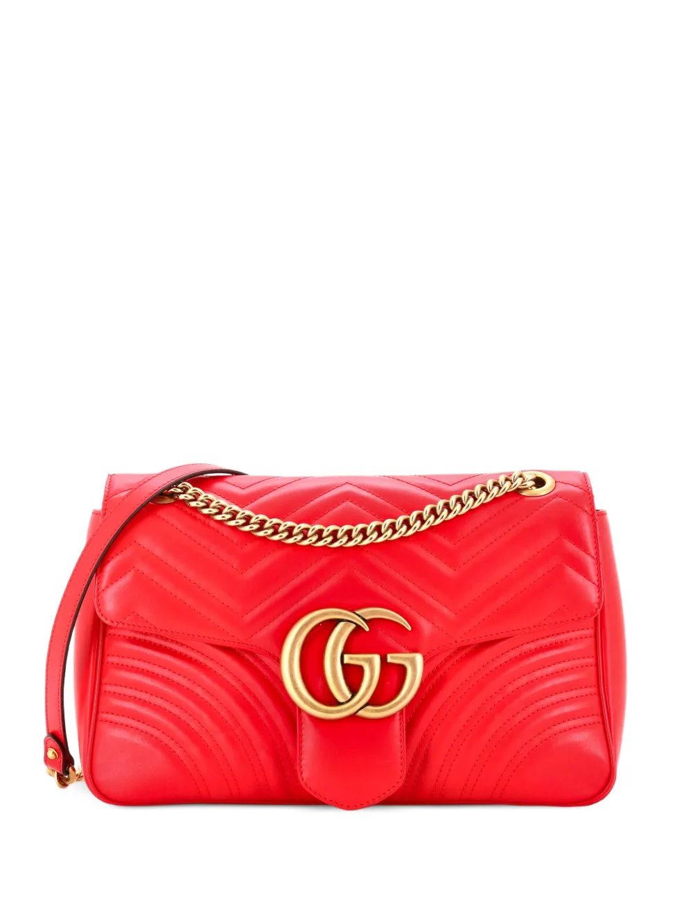 Gucci Pre-Owned Borsa a spalla GG Marmont grande in pelle matelassé con battente - Rosso