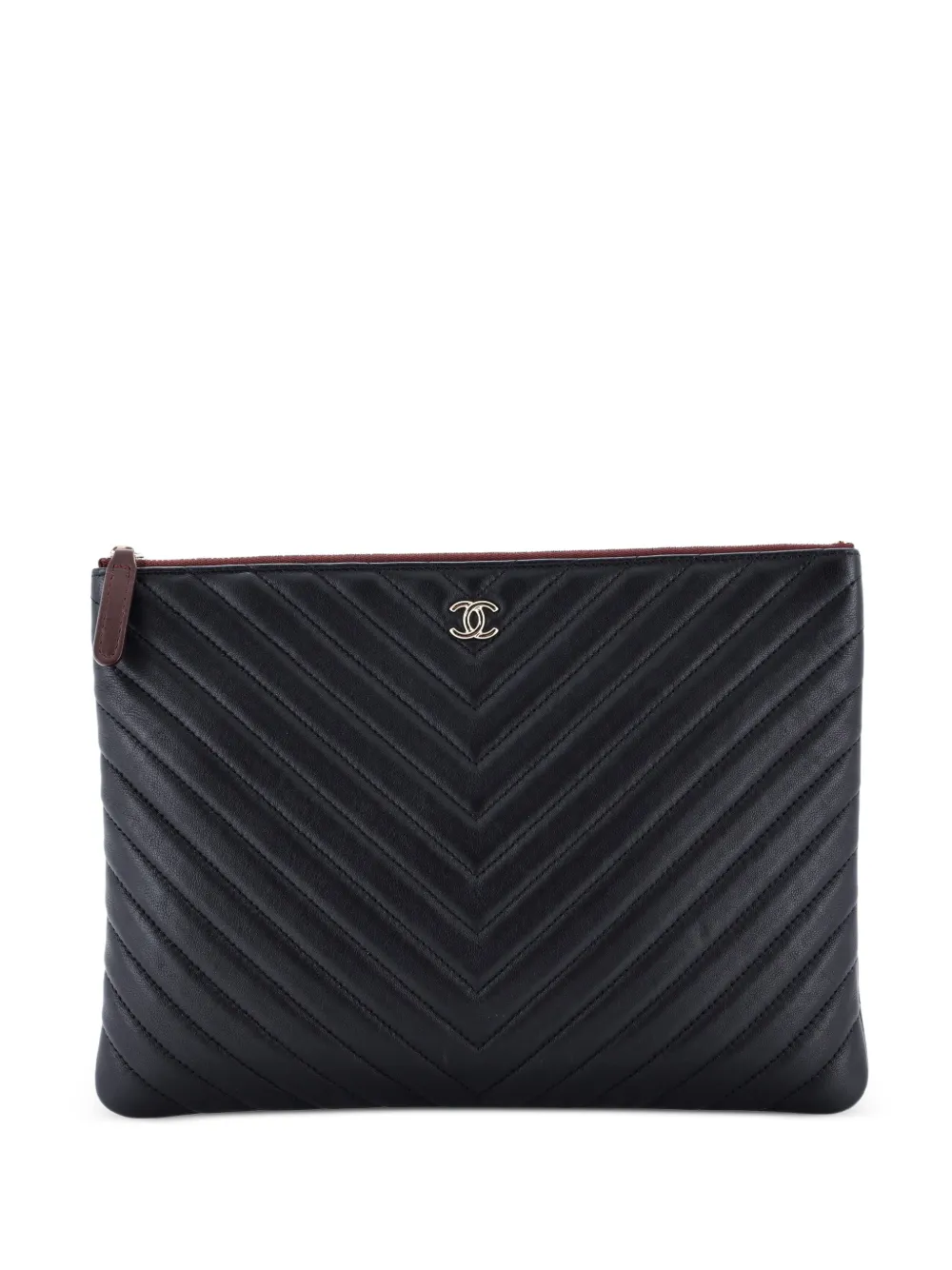CHANEL Pre-Owned O Case Chevron Calfskin Large clutch bag - Black