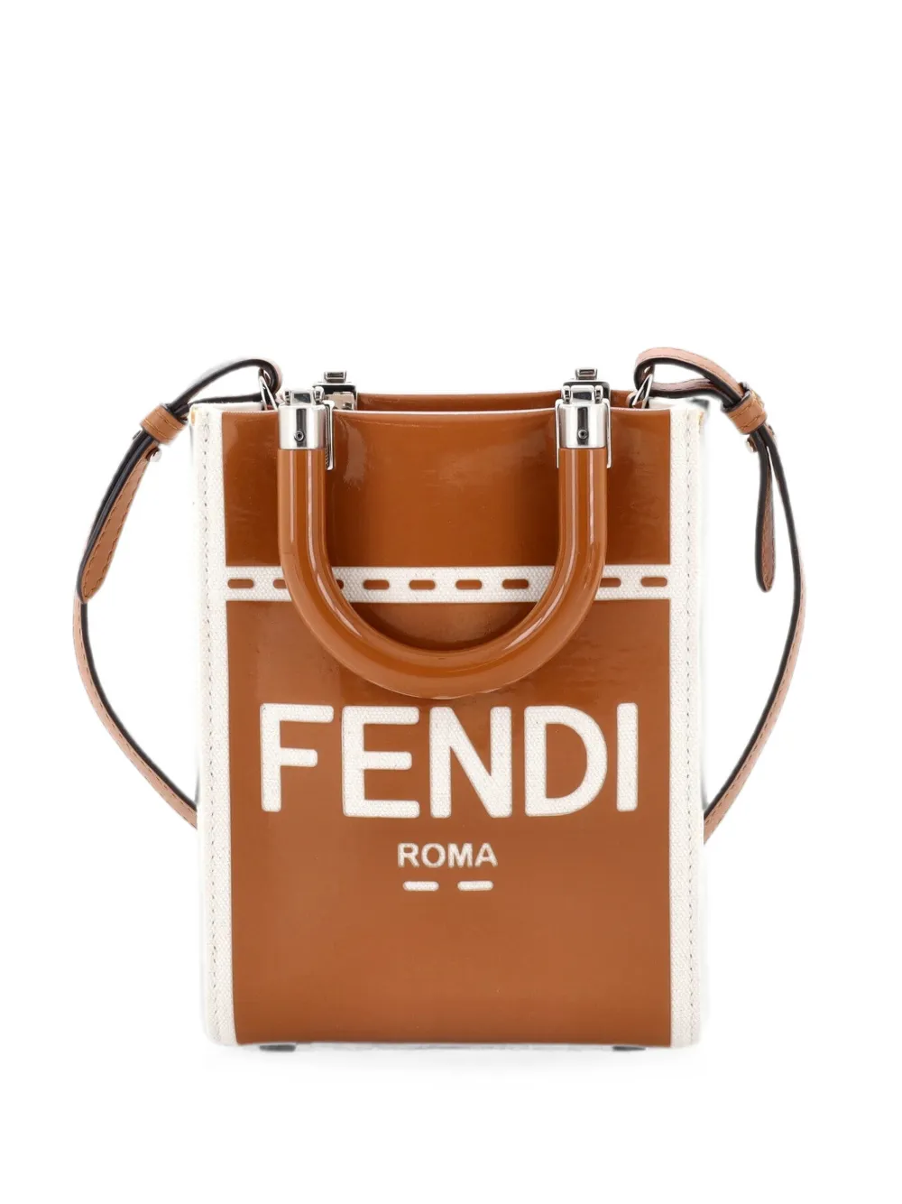 Fendi Pre-Owned Sunshine Shopper Tote Patent and Canvas Mini crossbody bag - Braun