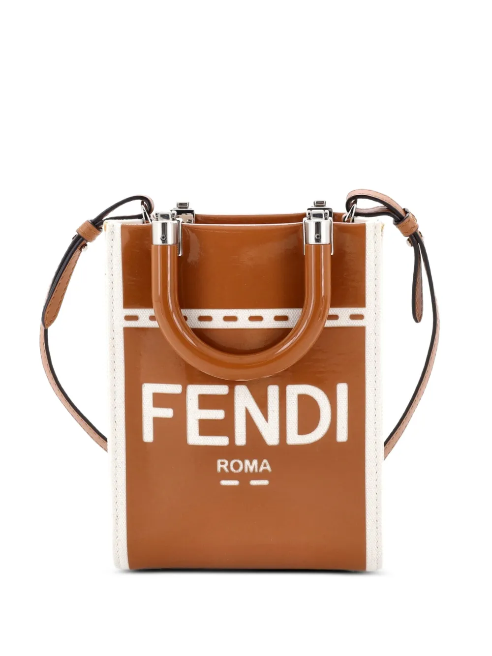 Fendi Pre-Owned Sunshine Shopper Tote Patent and Canvas Mini crossbody bag - Brown