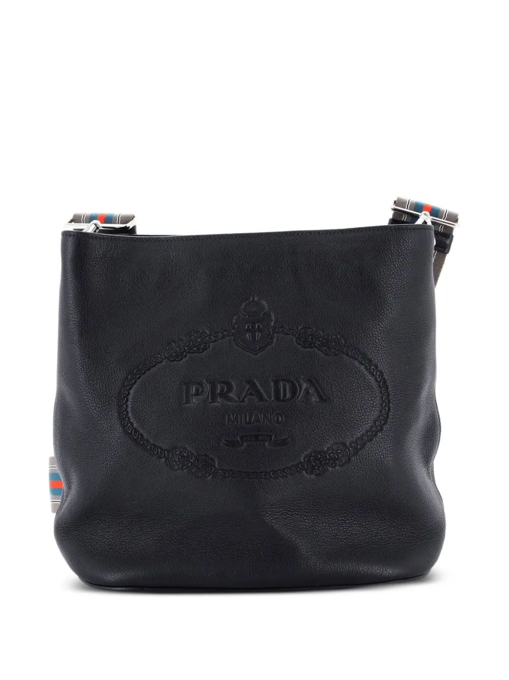 Prada Pre-Owned Logo Messenger Bag Vitello Phenix Medium bucket bag - Black