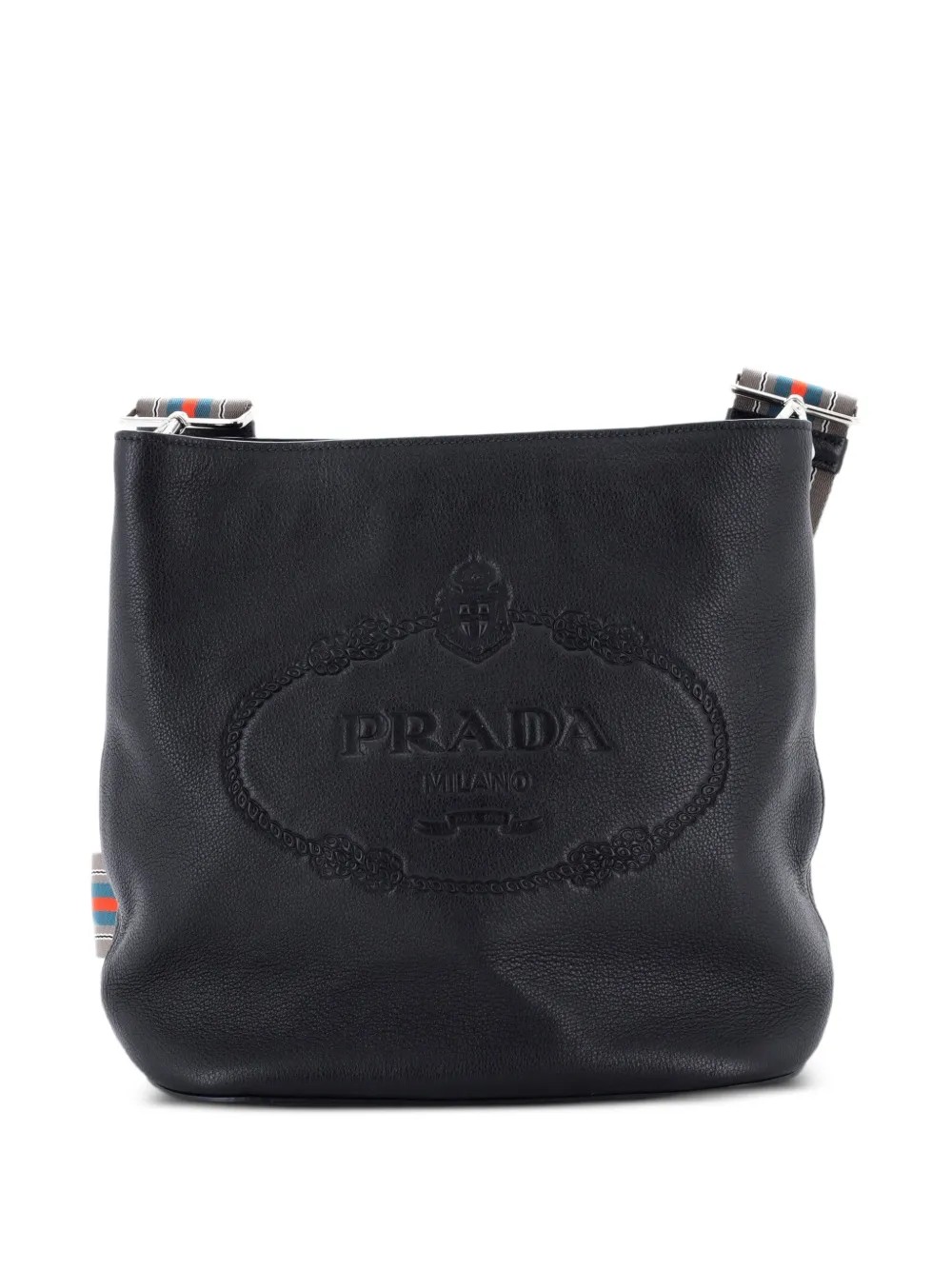 Prada Pre-Owned Logo Messenger Bag Vitello Phenix Medium bucket bag - Schwarz