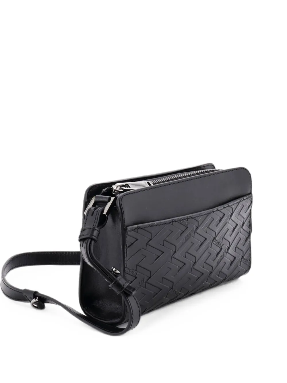 Versace Pre-Owned Zip La Greca Embossed Leather Small crossbody bag - Black