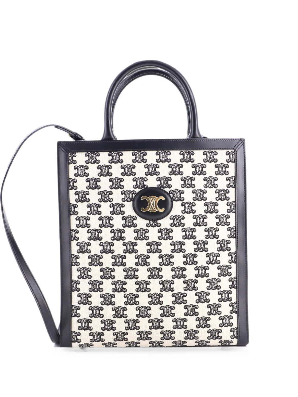 Celine Pre-Owned Vertical Cabas Embroidered Canvas with Leather Small tote bag - Black