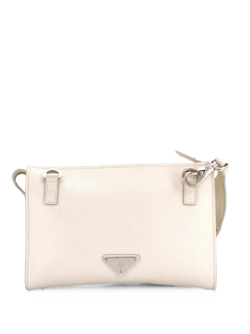 Prada Pre-Owned Borsa a tracolla piccola in pelle Saffiano con logo goffrato a triangolo e zip - Bianco