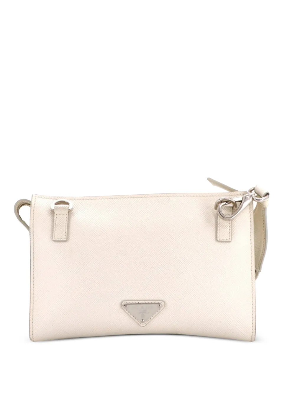 Prada Pre-Owned Borsa a tracolla piccola in pelle Saffiano con logo goffrato a triangolo e zip - Bianco