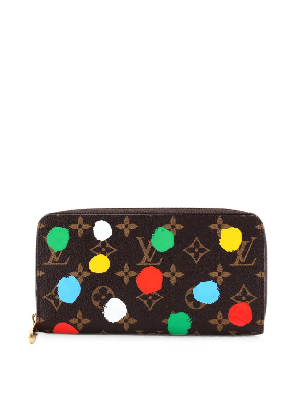 Pre-owned Louis Vuitton Zippy Wallet Yayoi Kusama Painted Dots Monogram Canvas Small Wallets In Brown