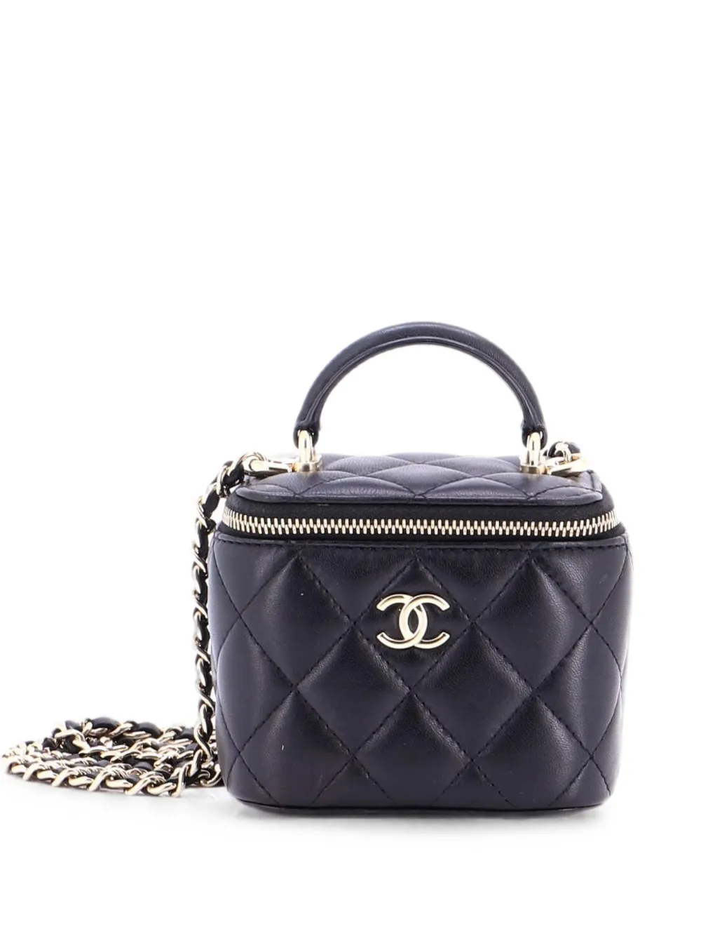 CHANEL Pre-Owned Classic Top Handle Vanity Case with Chain Quilted Lambskin Mini crossbody bag - Black