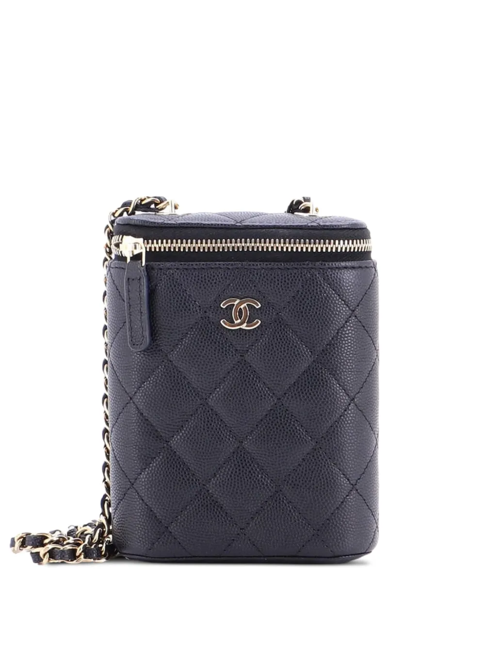 CHANEL Pre-Owned Borsa a spalla Vertical Classic Vanity Case piccola in pelle Caviar trapuntata con catena - Nero