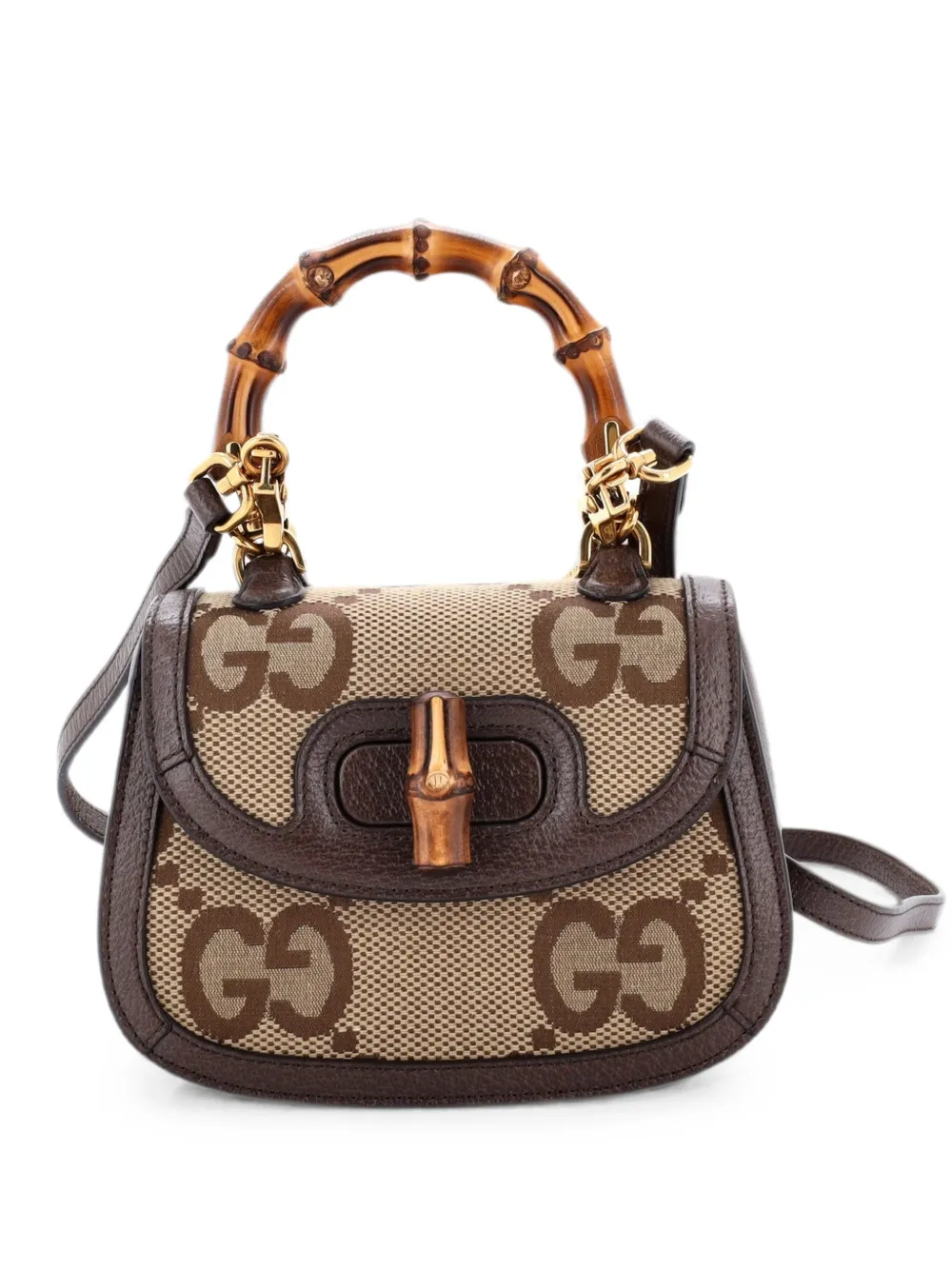Gucci Pre-Owned Bamboo 1947 Top Handle Bag Jumbo GG Canvas Mini crossbody bag - Braun